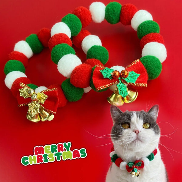 Christmas Plush Ball Pet Collar – Soft & Festive Elastic Necklace with Bow for Cats & Dogs