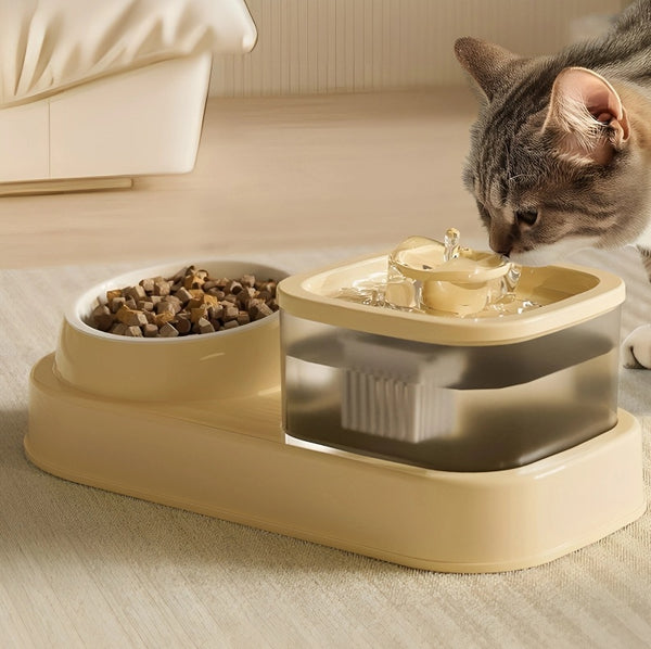 Cat Water Dispenser and Feeding Bowl 2-in-1 – Automatic Water Dispenser with Dry and Wet Separation