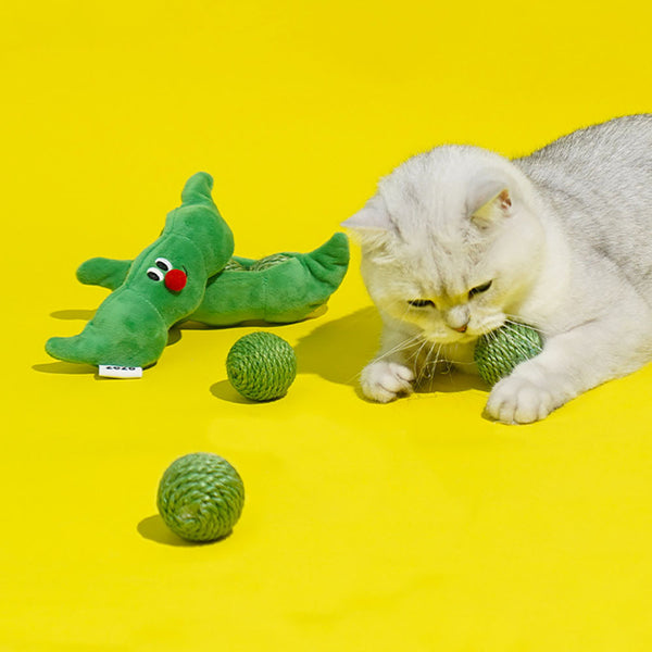 3PCS Cat Toy Balls – Interactive Sisal Rope Chew Balls with Pea Pod Storage