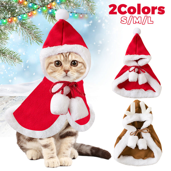 Cat Christmas Outfits – Soft and Thick Xmas Cape with Hat for Cats and Dogs